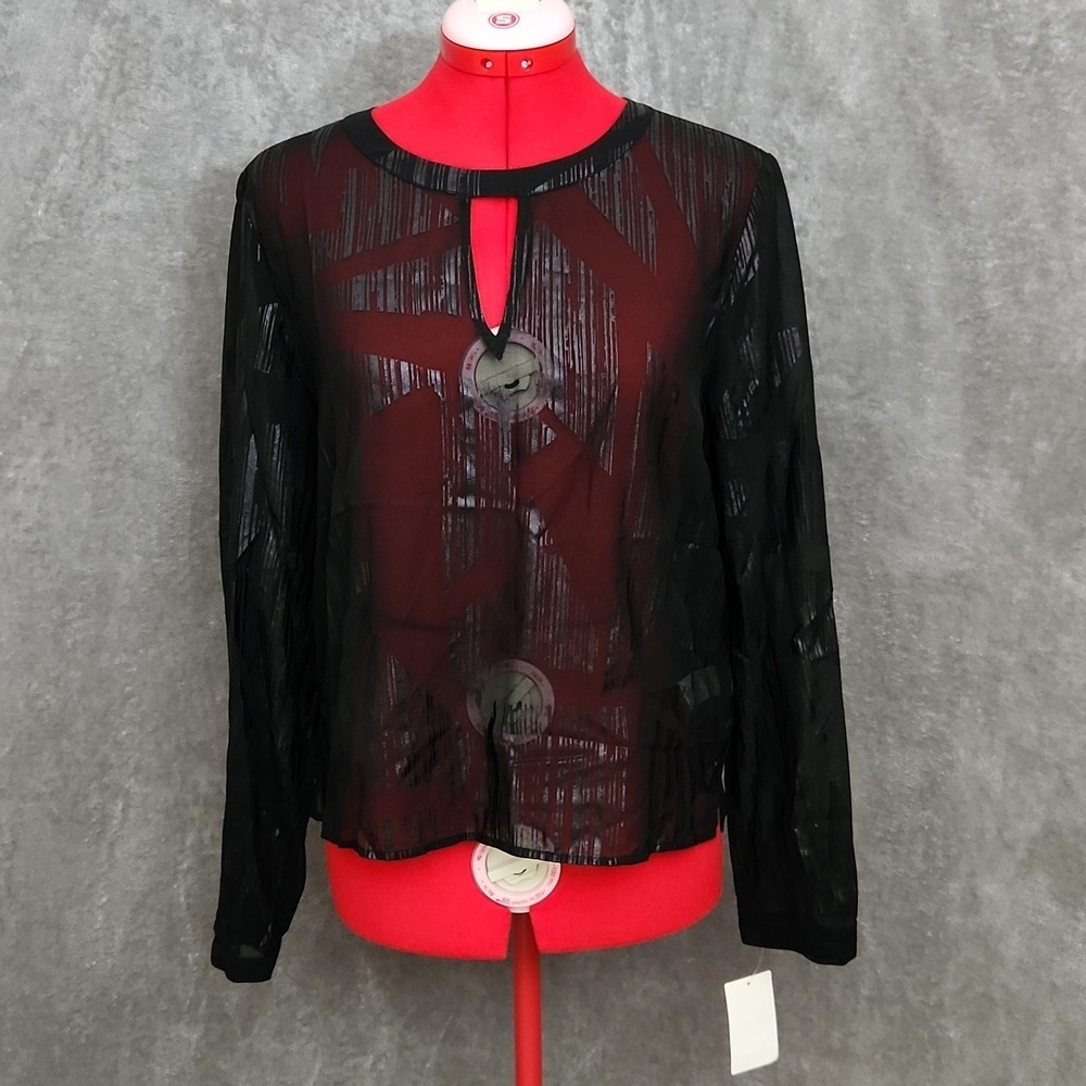 NWT NORDSTROM Trouve womens black sheer long sleeved blouse size M